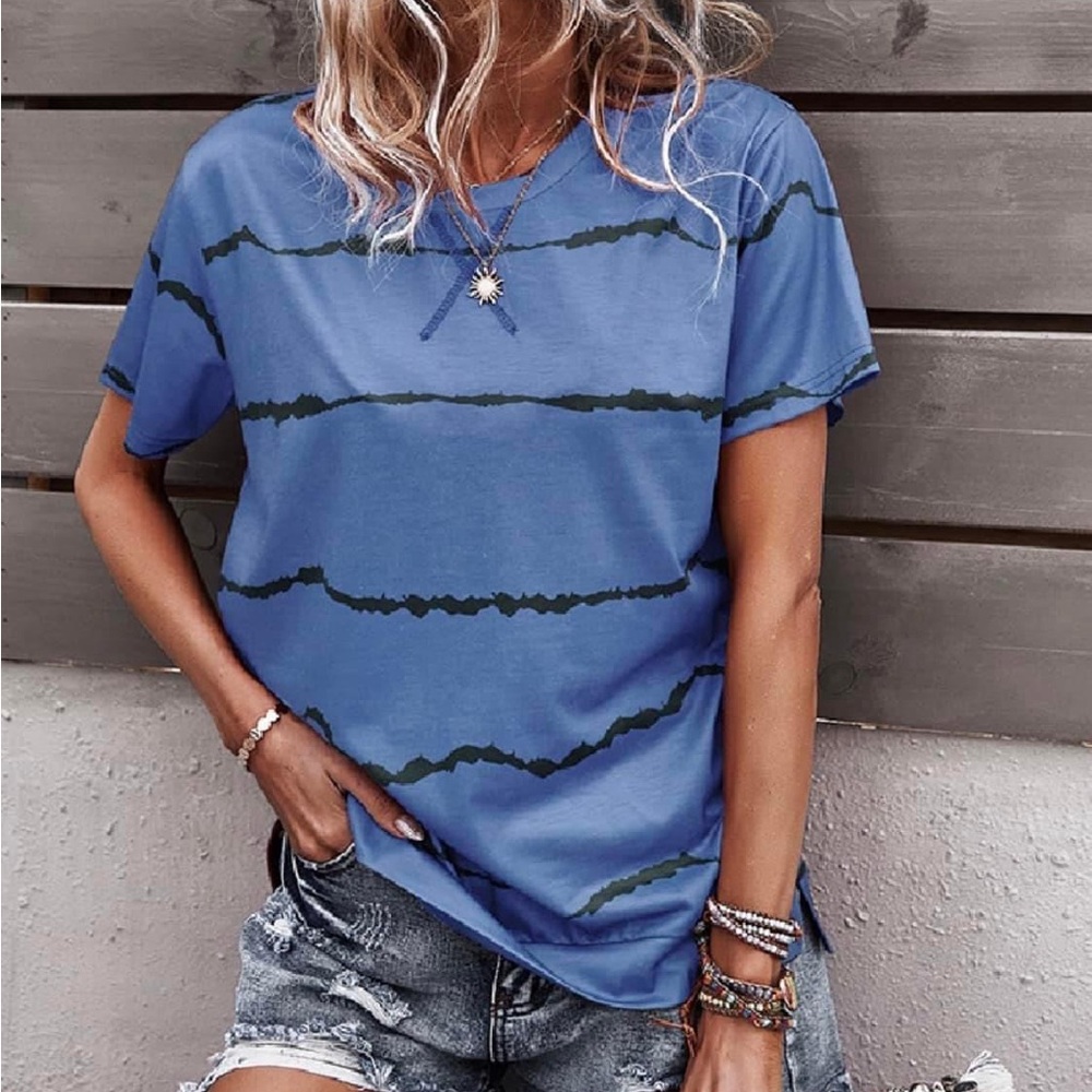 Blue with black stripe T-shirt